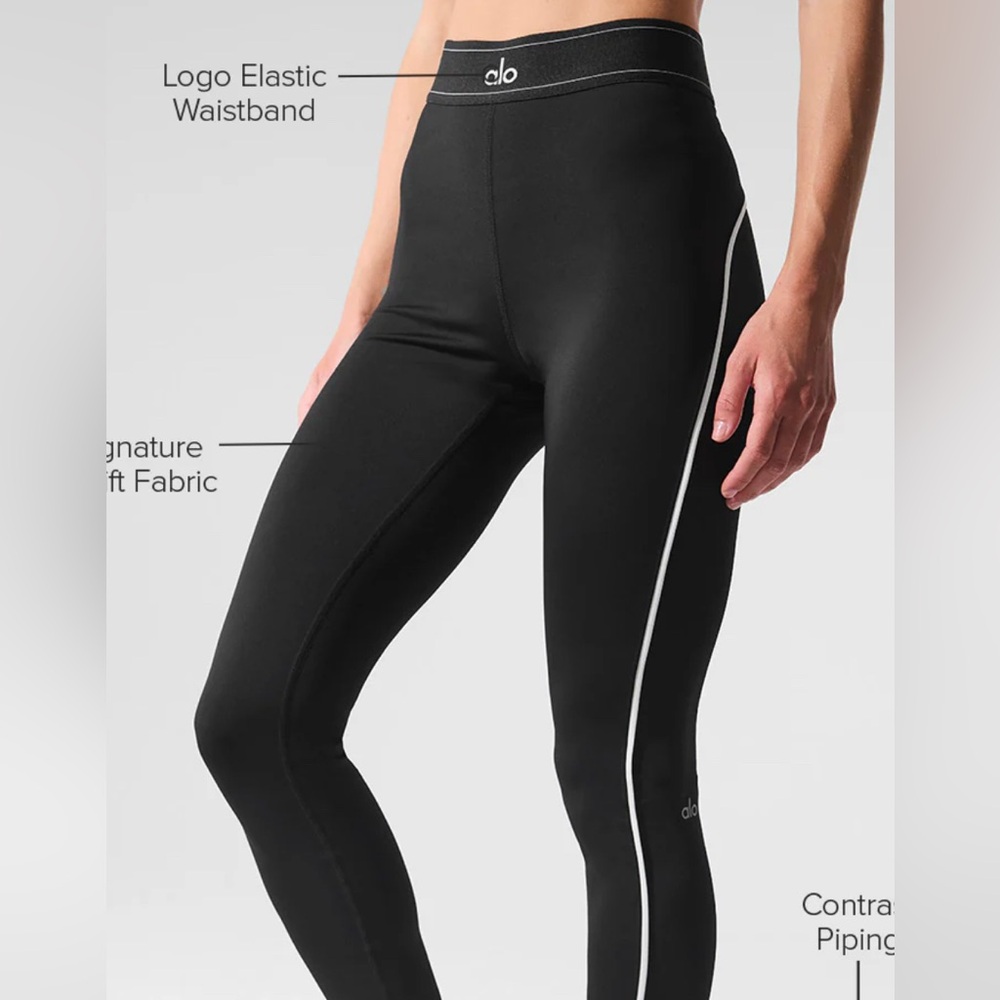 ALO Yoga Black Leggings with White Piping
